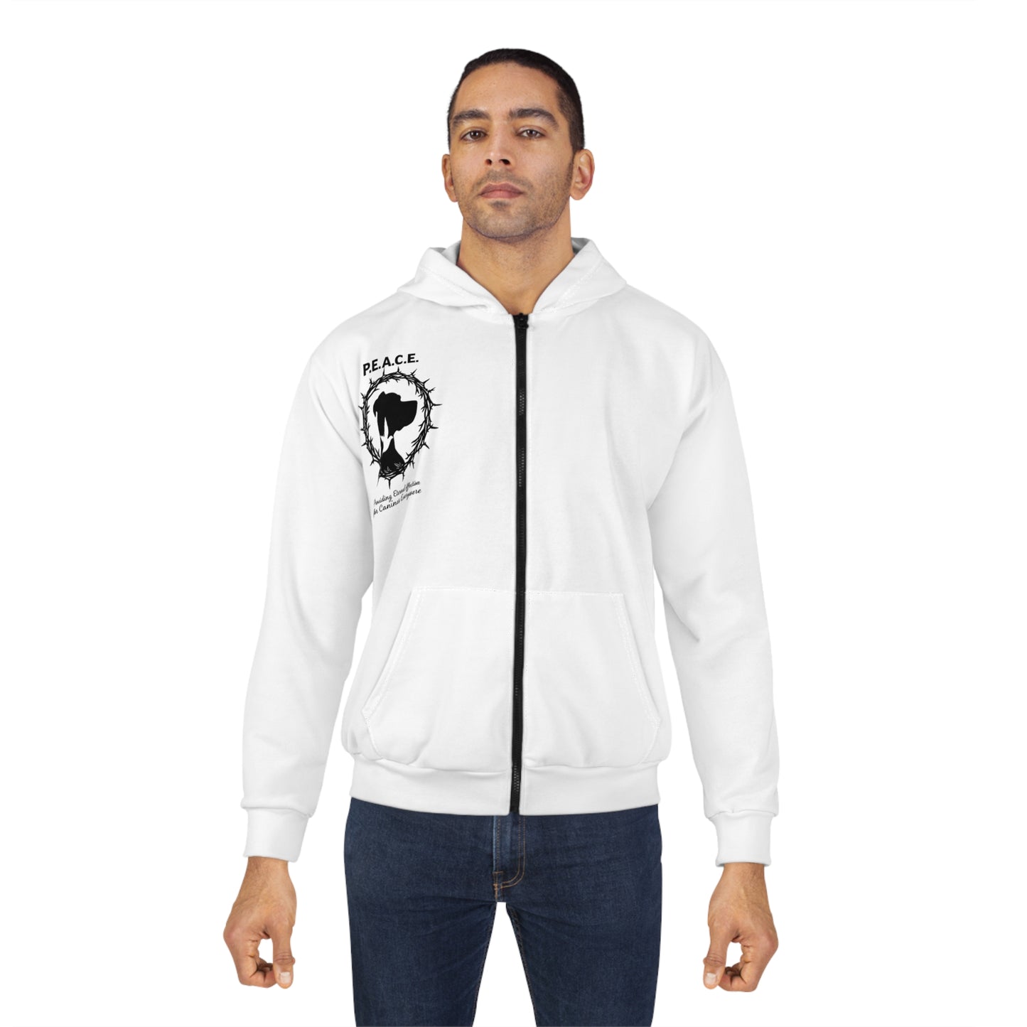 Peace Dove Zip Hoodie — "PEACE" Dove & Laurel Graphic
