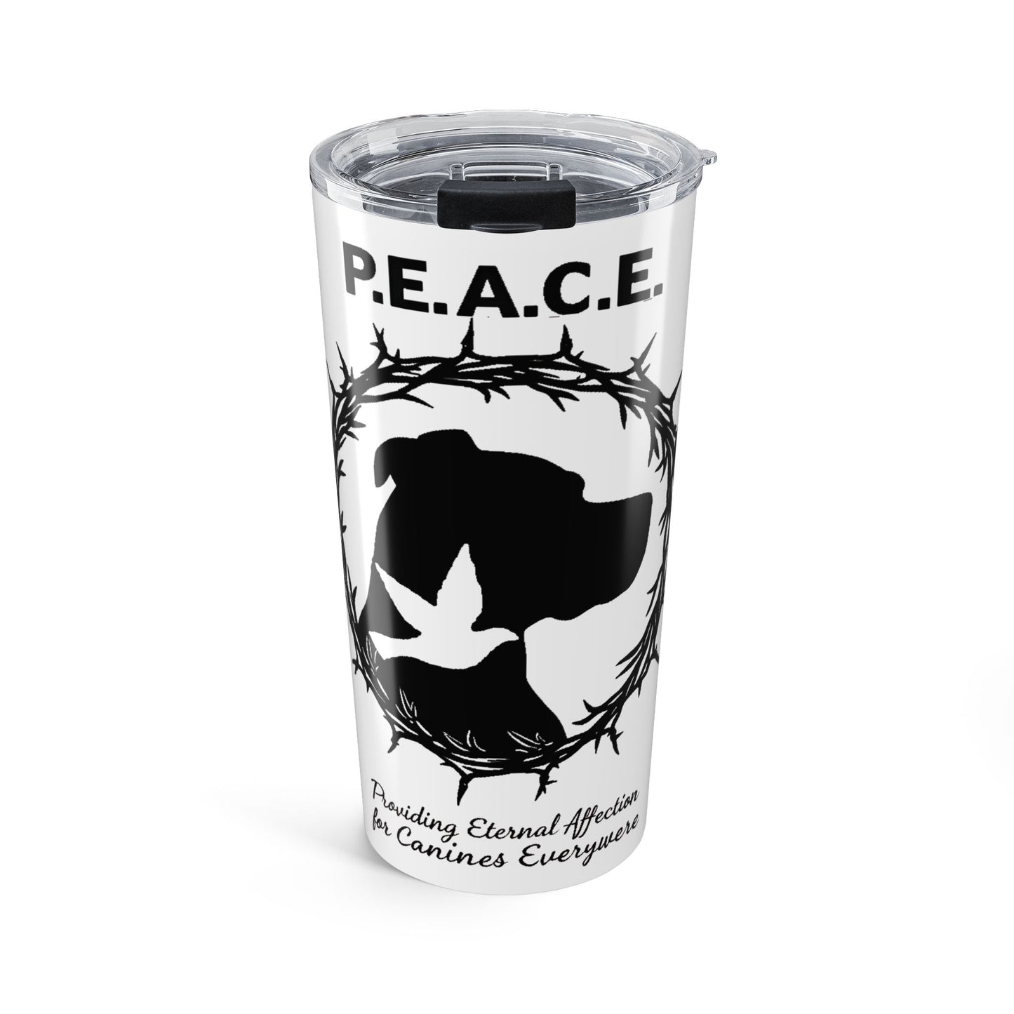 P.E.A.C.E. 20oz Tumbler — Dog Silhouette & Dove Memorial Travel Mug