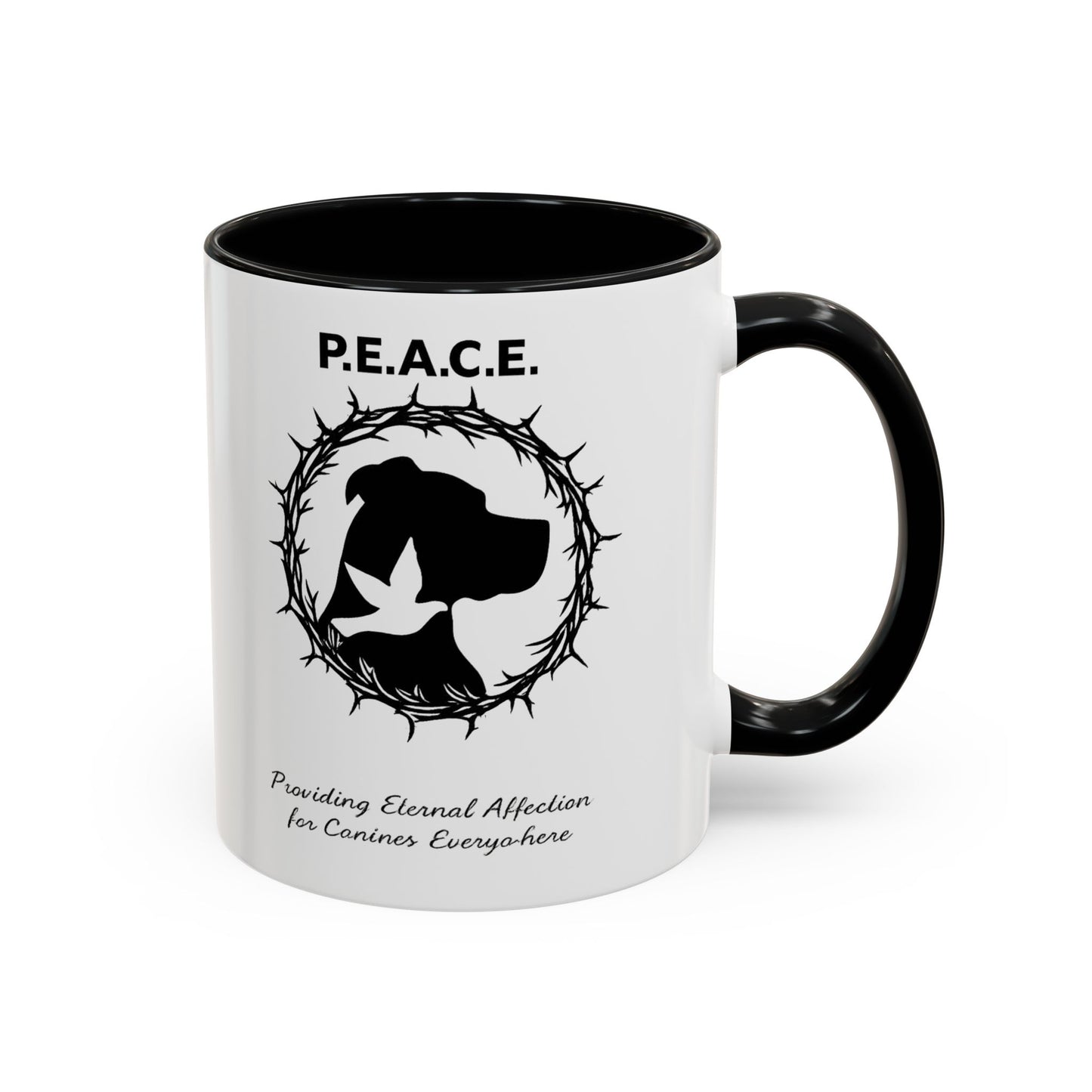 Accented Ceramic Mug with P.E.A.C.E. Logo | Support Large Breed Dog Rescue (11oz & 15oz)