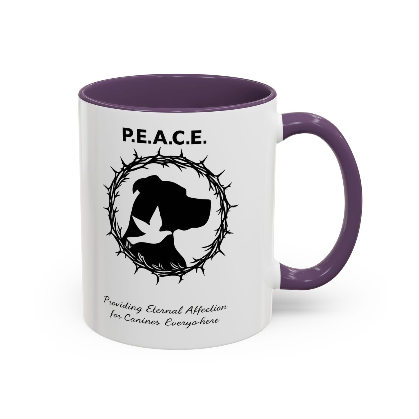 Accented Ceramic Mug with P.E.A.C.E. Logo | Support Large Breed Dog Rescue (11oz & 15oz)