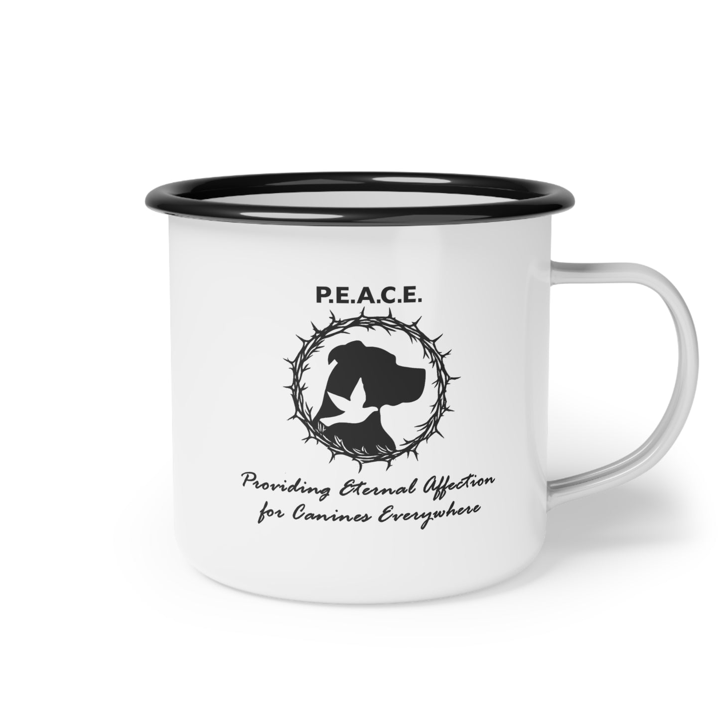 Enamel Camp Cup — P.E.A.C.E. Pet Memorial Mug (Providing Eternal Affection for Canines Everywhere)