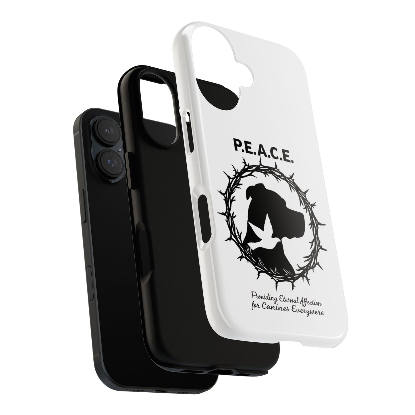 Phone Case — P.E.A.C.E. Dog Silhouette with Dove & Wreath (Animal Rescue Tribute)