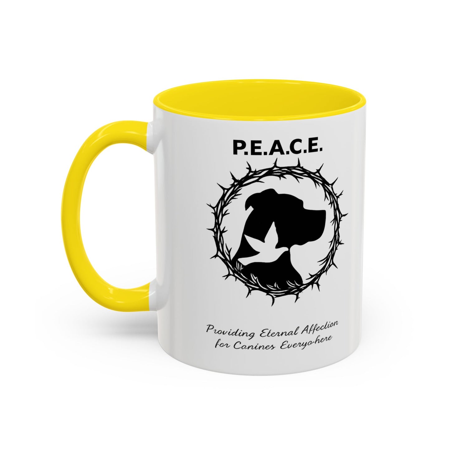 Accented Ceramic Mug with P.E.A.C.E. Logo | Support Large Breed Dog Rescue (11oz & 15oz)