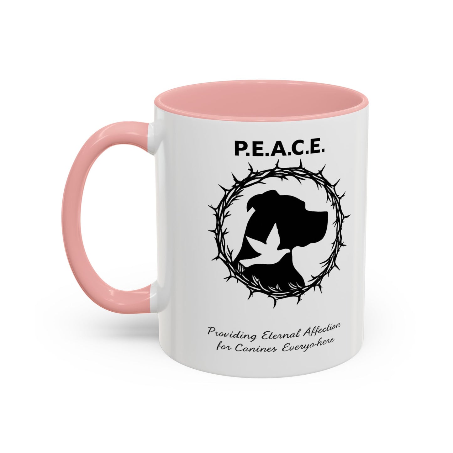 Accented Ceramic Mug with P.E.A.C.E. Logo | Support Large Breed Dog Rescue (11oz & 15oz)