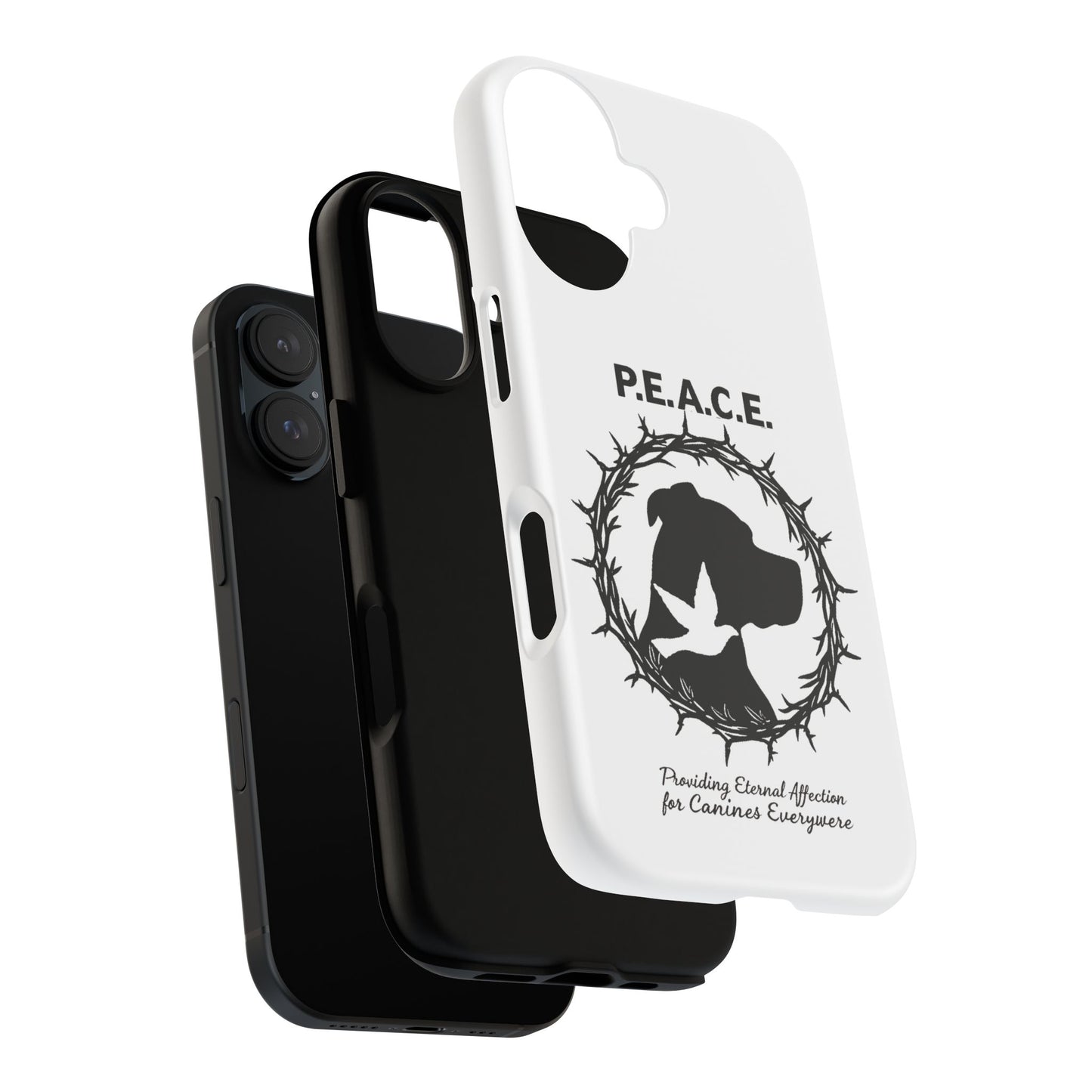 Phone Case — P.E.A.C.E. Dog Silhouette with Dove & Wreath (Animal Rescue Tribute)