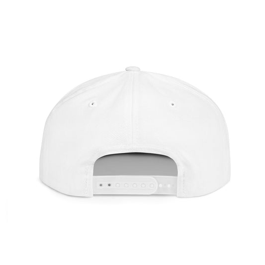 Peace Skull Snapback Hat — Flat Bill White Cap with 'P.E.A.C.E.' Graphic