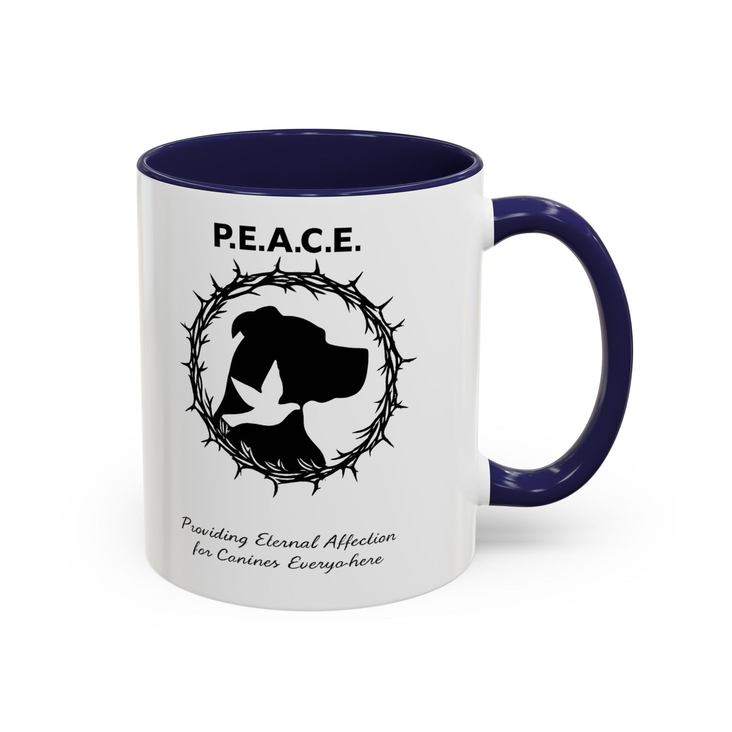 Accented Ceramic Mug with P.E.A.C.E. Logo | Support Large Breed Dog Rescue (11oz & 15oz)
