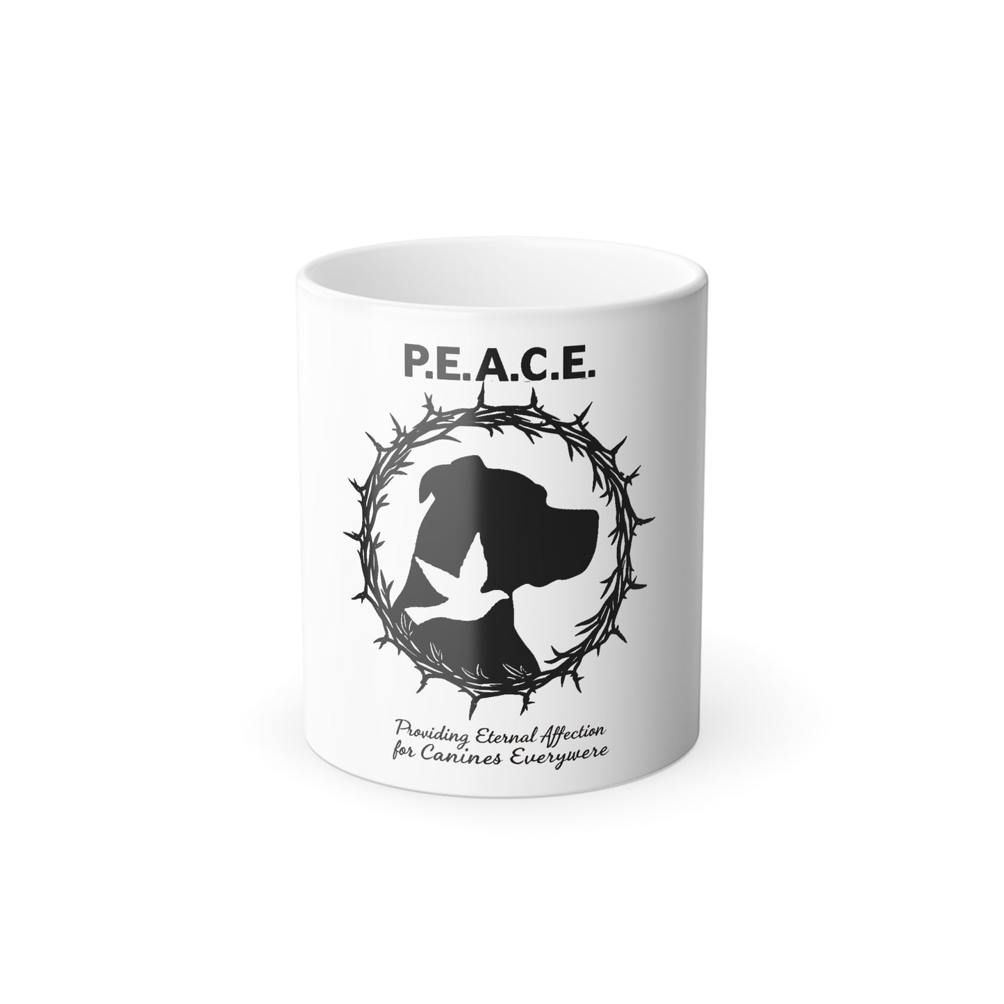 P.E.A.C.E. Color-Changing Mug — Canine Silhouette & Dove Design (11oz)