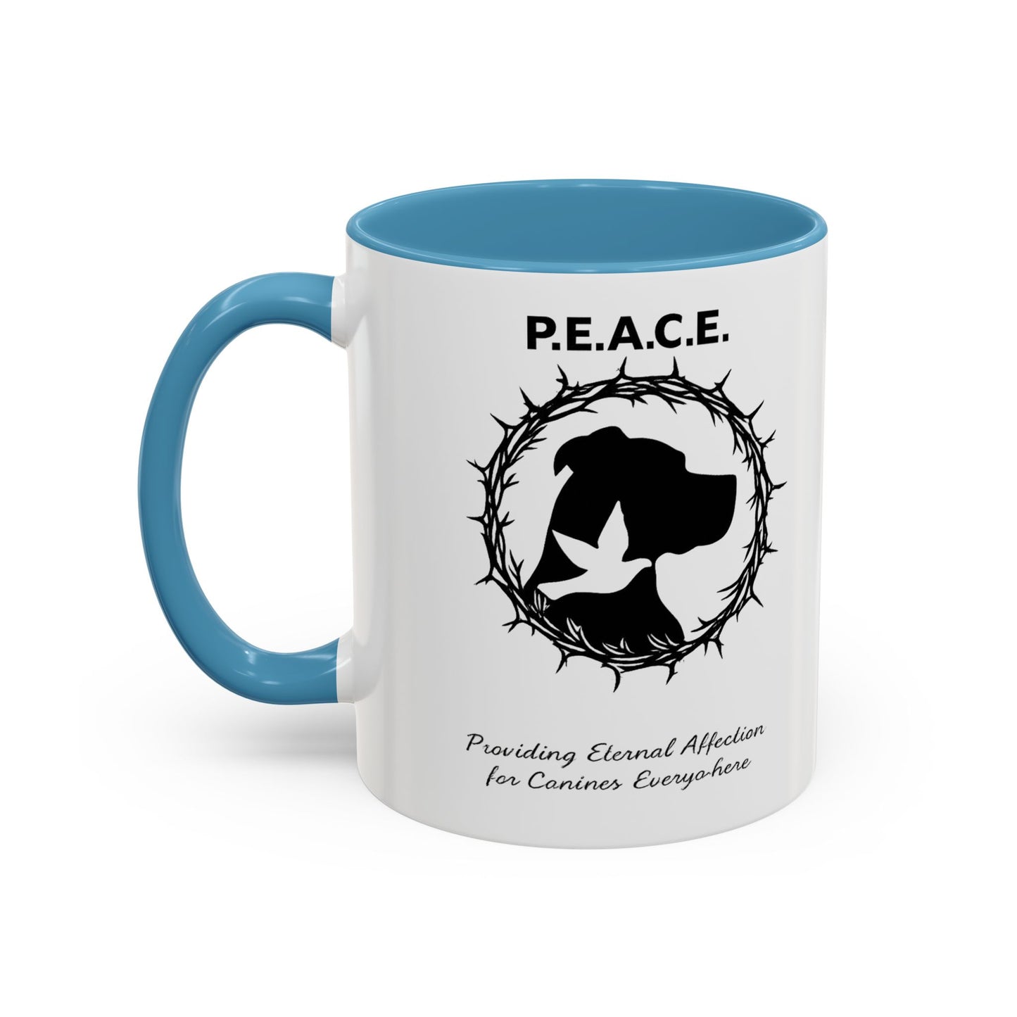 Accented Ceramic Mug with P.E.A.C.E. Logo | Support Large Breed Dog Rescue (11oz & 15oz)