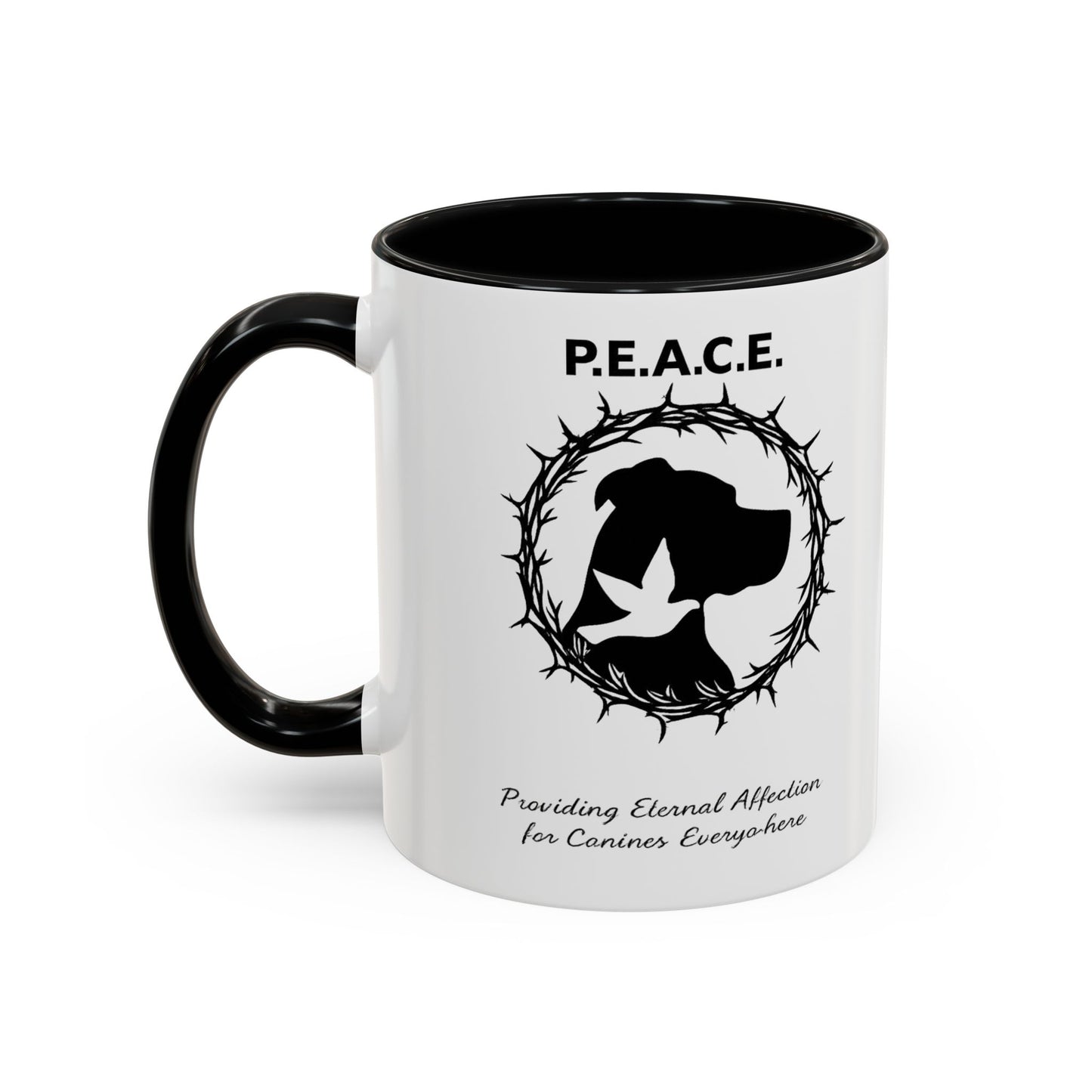 Accented Ceramic Mug with P.E.A.C.E. Logo | Support Large Breed Dog Rescue (11oz & 15oz)