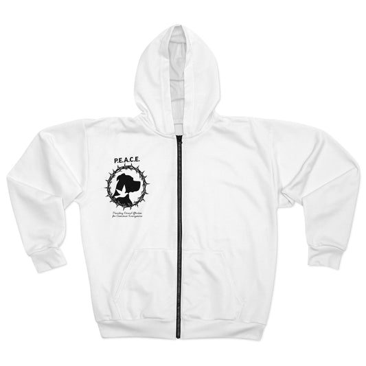 Peace Dove Zip Hoodie — "PEACE" Dove & Laurel Graphic