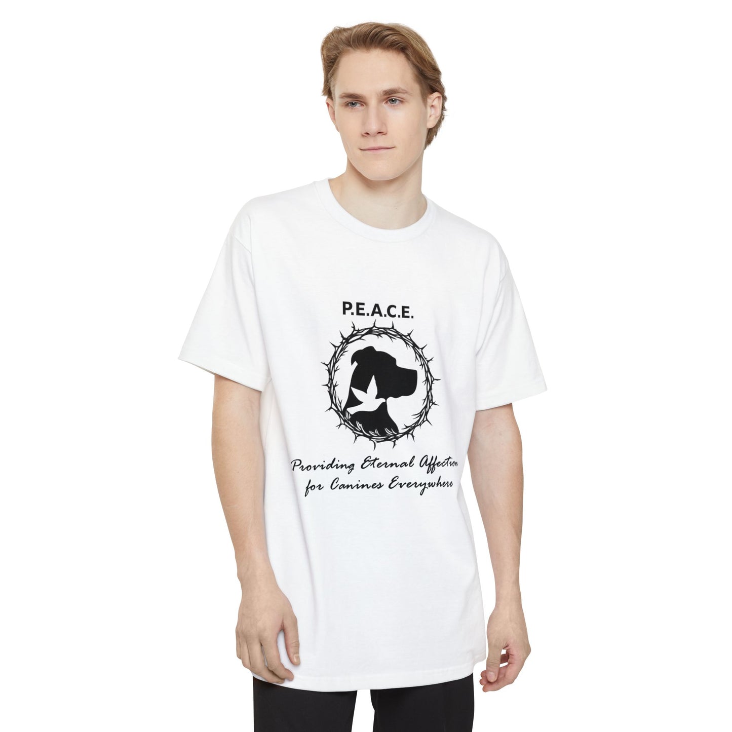 P.E.A.C.E. Logo T-Shirt — “P.E.A.C.E. Providing Eternal Affection for Canines Everywhere” Peace Big and Tall Graphic Tee