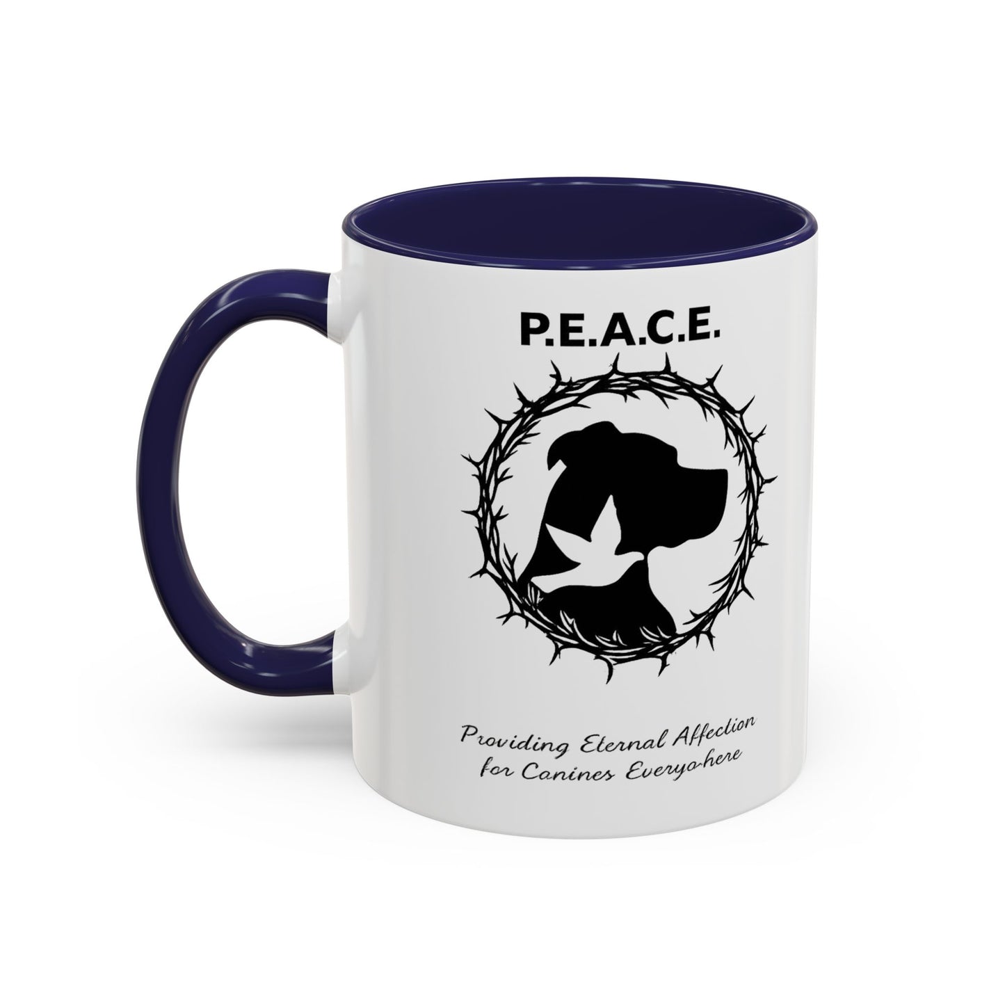 Accented Ceramic Mug with P.E.A.C.E. Logo | Support Large Breed Dog Rescue (11oz & 15oz)