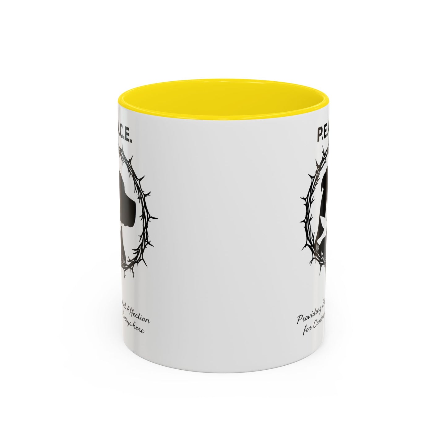 Accented Ceramic Mug with P.E.A.C.E. Logo | Support Large Breed Dog Rescue (11oz & 15oz)