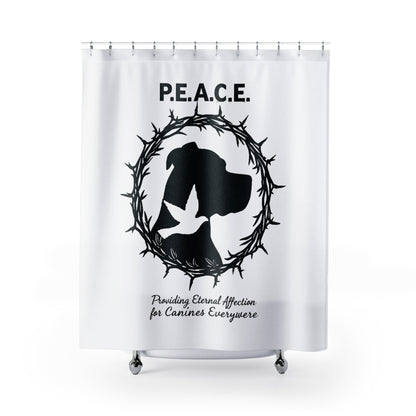 P.E.A.C.E. Dog Silhouette Shower Curtain — Canine Rescue & Adoption Decor