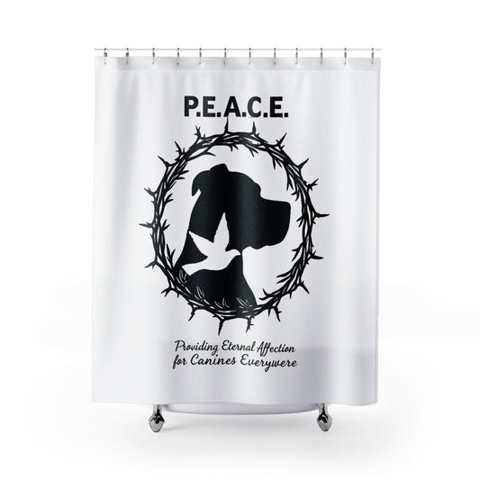 P.E.A.C.E. Dog Silhouette Shower Curtain — Canine Rescue & Adoption Decor